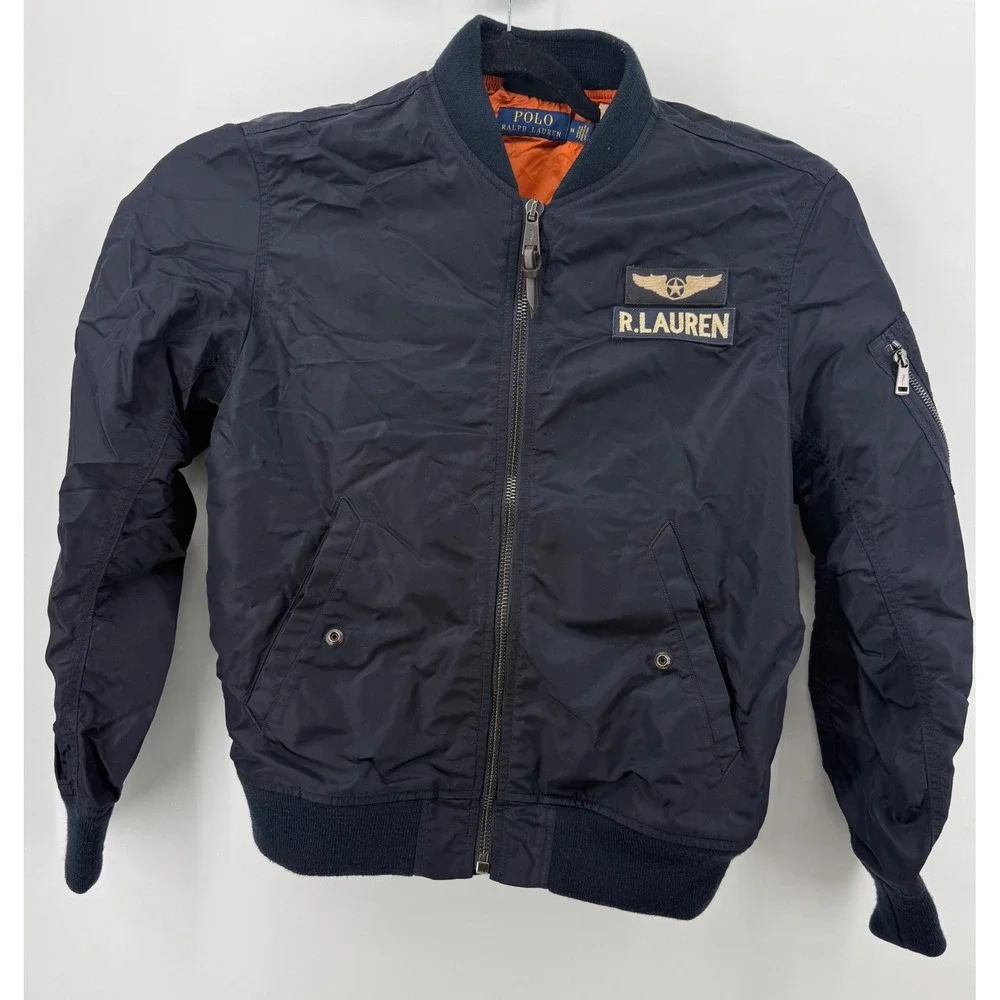 Polo Ralph Lauren Mens Navy Blue MA-1 Flight Bomber Jacket Patch Size M